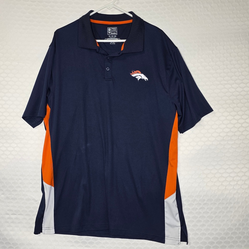 NFL Pro Line Fanatics Denver Broncos Polo Shirt Mens 2XL Navy Blue Orange White